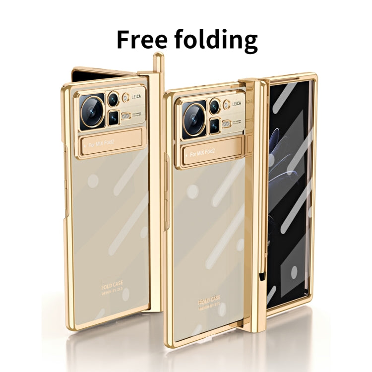 For Xiaomi Mix Fold 2 Electroplated Hinge Transparent Phone Case with Pen Slot(Blue) - Xiaomi Cases by PMC TechLife | Online Shopping South Africa | PMC TechLife