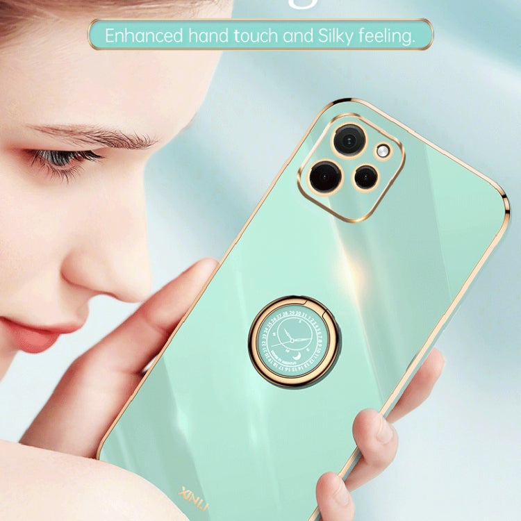 For Huawei nova Y61 XINLI Straight Edge 6D Electroplate TPU Phone Case with Ring Holder(White) - Huawei Cases by XINLI | Online Shopping South Africa | PMC TechLife | Buy Now Pay Later Mobicred