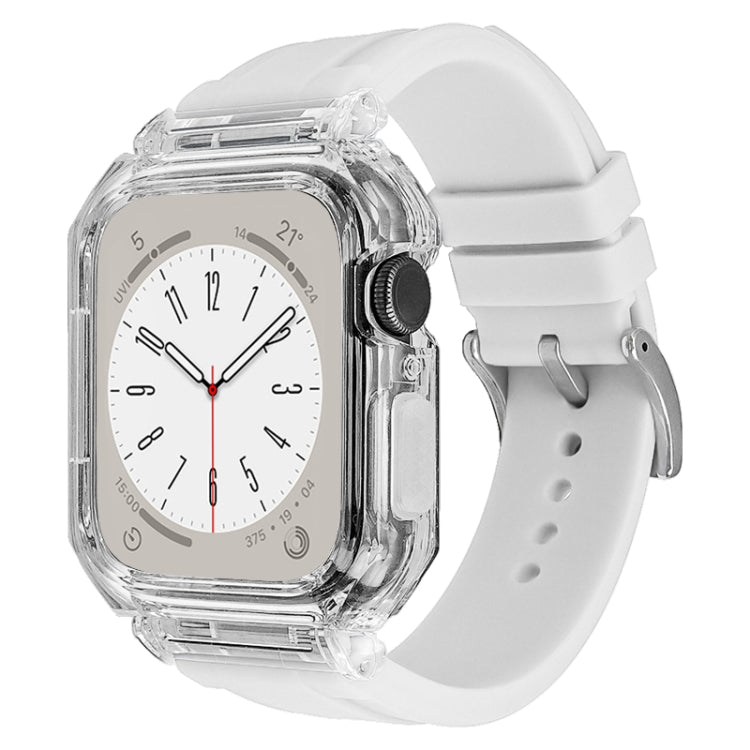 Crystal Clear Polycarbonate Case Silicone Watch Band For Apple Watch Series 8&7 45mm / SE 2&6&SE&5&4 44mm / 3&2&1 42mm(White) - Watch Cases by PMC TechLife | Online Shopping South Africa | PMC TechLife | Buy Now Pay Later Mobicred