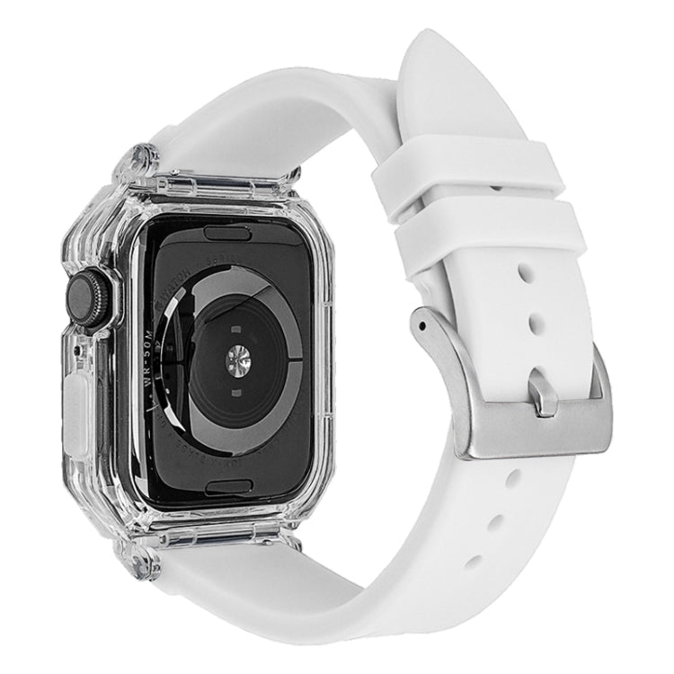 Crystal Clear Polycarbonate Case Silicone Watch Band For Apple Watch Series 8&7 45mm / SE 2&6&SE&5&4 44mm / 3&2&1 42mm(White) - Watch Cases by PMC TechLife | Online Shopping South Africa | PMC TechLife | Buy Now Pay Later Mobicred