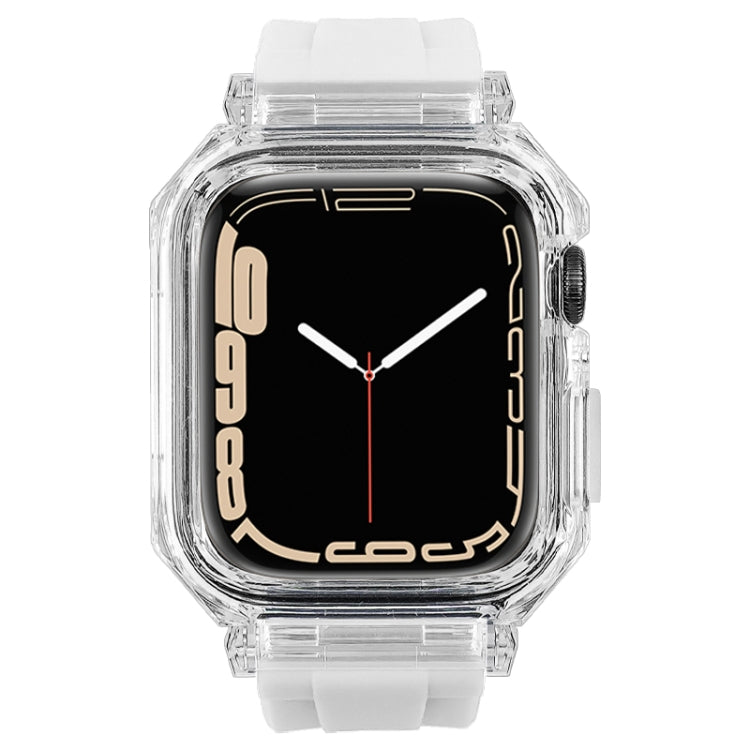 Crystal Clear Polycarbonate Case Silicone Watch Band For Apple Watch Series 8&7 45mm / SE 2&6&SE&5&4 44mm / 3&2&1 42mm(White) - Watch Cases by PMC TechLife | Online Shopping South Africa | PMC TechLife | Buy Now Pay Later Mobicred