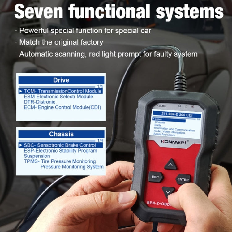 For Mercedes Benz KONNWE KW360 2.4 inch OBD2 Car Fault Detector - Code Readers & Scan Tools by KONNWEI | Online Shopping South Africa | PMC TechLife | Buy Now Pay Later Mobicred