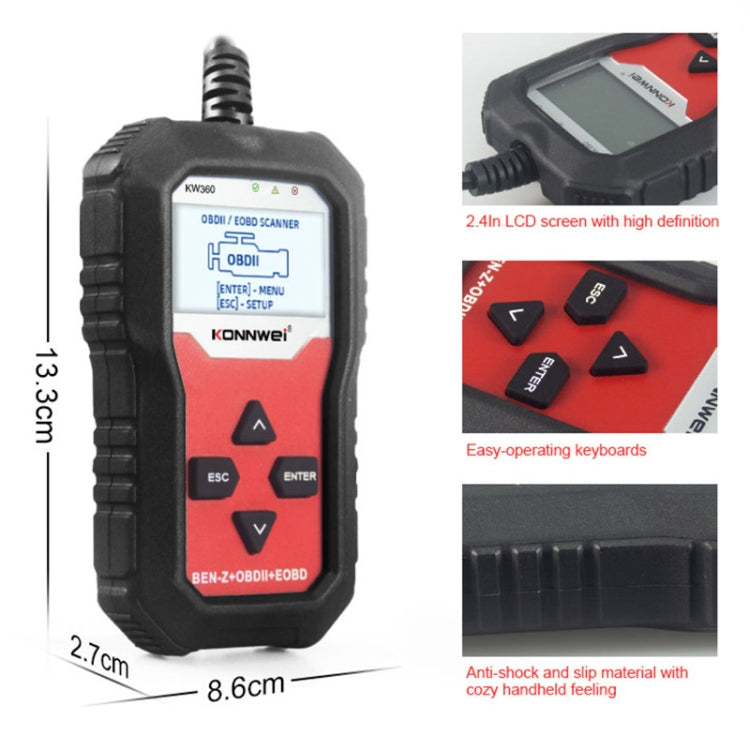For Mercedes Benz KONNWE KW360 2.4 inch OBD2 Car Fault Detector - Code Readers & Scan Tools by KONNWEI | Online Shopping South Africa | PMC TechLife | Buy Now Pay Later Mobicred