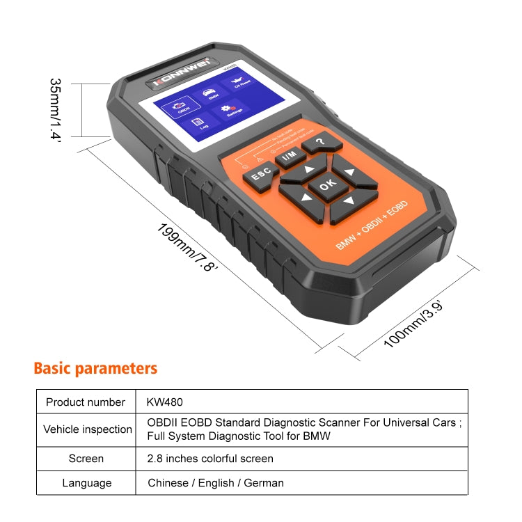 For BMW KONNWE KW480 2.8 inch Color Screen OBD2 Car Fault Detector - free shipping - PMC TechLife - Order now!