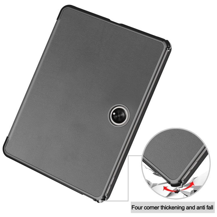 For OnePlus Pad Custer Pure Color 3-Fold Holder Smart Leather Tablet Case(Grey) - Others by PMC Jewellery | Online Shopping South Africa | PMC Jewellery