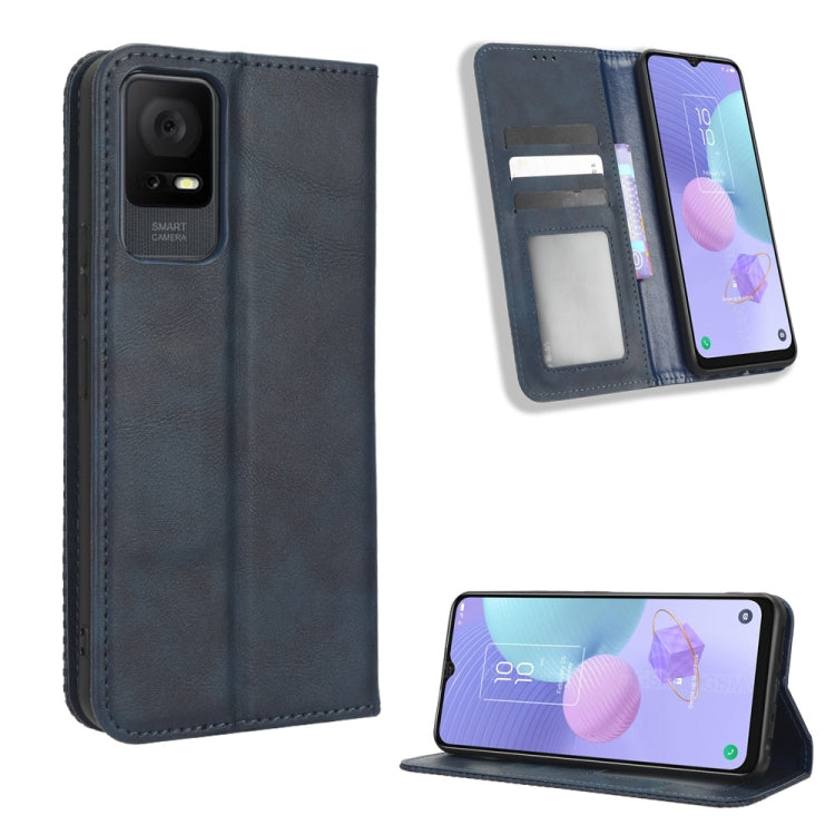 For TCL 408 Magnetic Buckle Retro Texture Leather Phone Case(Blue) - More Brand by PMC Jewellery | Online Shopping South Africa | PMC Jewellery