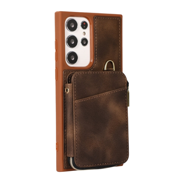 For Samsung Galaxy S22 Ultra 5G Zipper Card Bag Back Cover Phone Case(Brown) - free shipping - PMC TechLife - Order now!