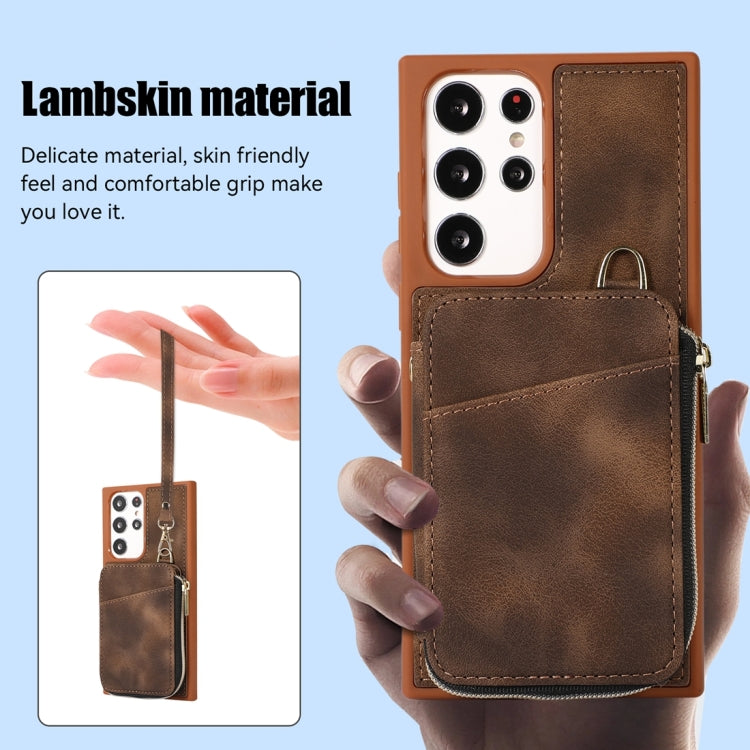 For Samsung Galaxy S22 Ultra 5G Zipper Card Bag Back Cover Phone Case(Brown) - free shipping - PMC TechLife - Order now!