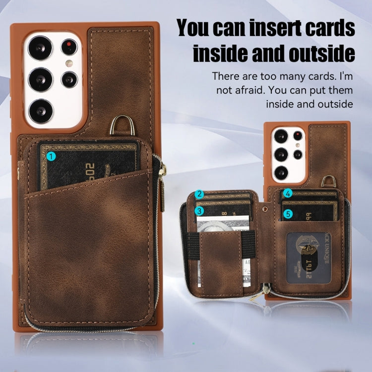 For Samsung Galaxy S22 Ultra 5G Zipper Card Bag Back Cover Phone Case(Brown) - free shipping - PMC TechLife - Order now!
