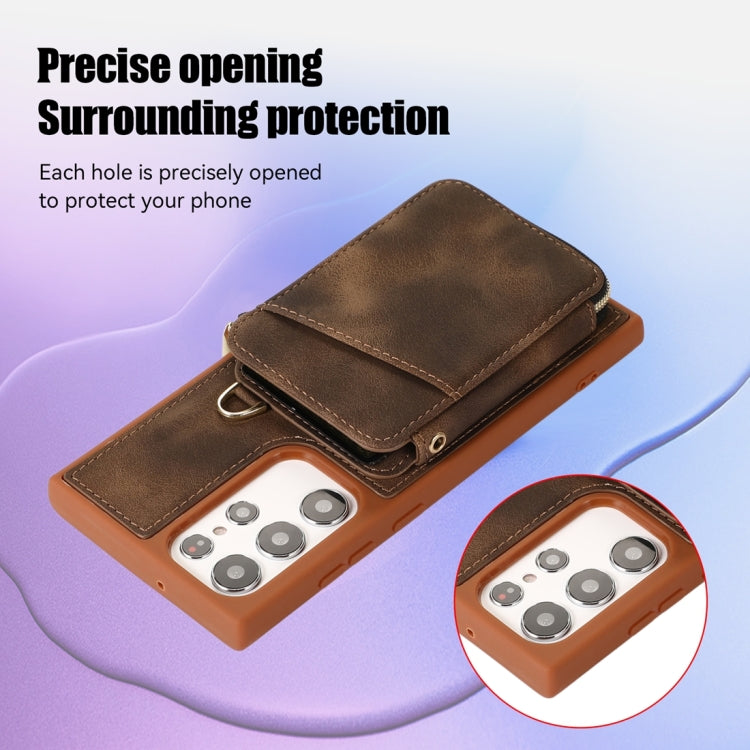 For Samsung Galaxy S22 Ultra 5G Zipper Card Bag Back Cover Phone Case(Brown) - free shipping - PMC TechLife - Order now!