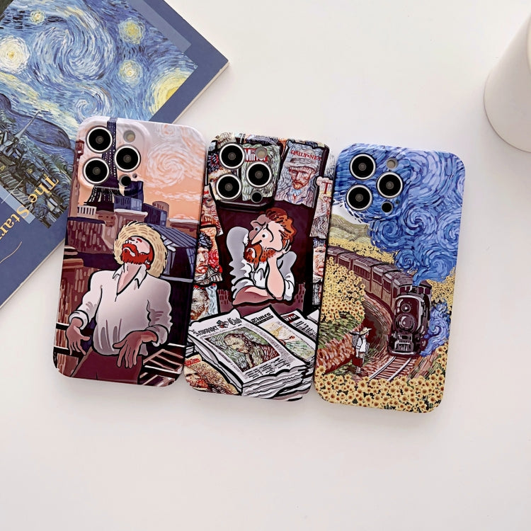 For iPhone 14 Precise Hole Oil Painting Glossy PC Phone Case(Train) - iPhone 14 Cases by PMC Jewellery | Online Shopping South Africa | PMC Jewellery