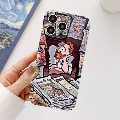 For iPhone 14 Plus Precise Hole Oil Painting Glossy PC Phone Case(Newspaper) - iPhone 14 Plus Cases by PMC Jewellery | Online Shopping South Africa | PMC Jewellery