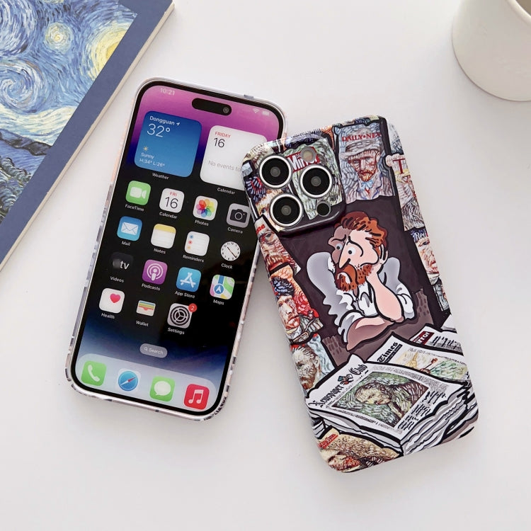 For iPhone 13 Pro Precise Hole Oil Painting Glossy PC Phone Case(Newspaper) - iPhone 13 Pro Cases by PMC Jewellery | Online Shopping South Africa | PMC Jewellery