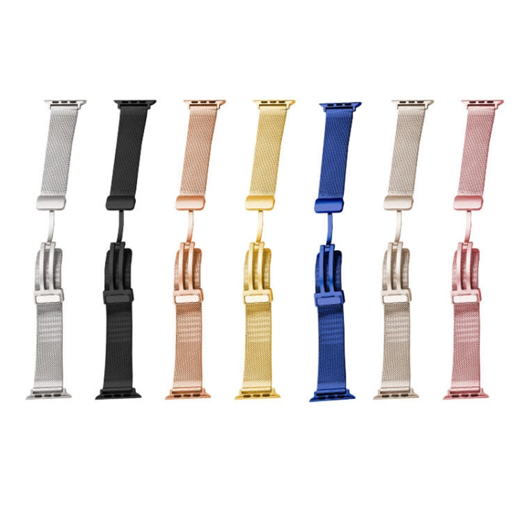 Milan Fold Buckle Metal Watch Band For Apple Watch Series 8&7 41mm / SE 2&6&SE&5&4 40mm / 3&2&1 38mm (Gold Blue) - Watch Bands by PMC Jewellery | Online Shopping South Africa | PMC Jewellery