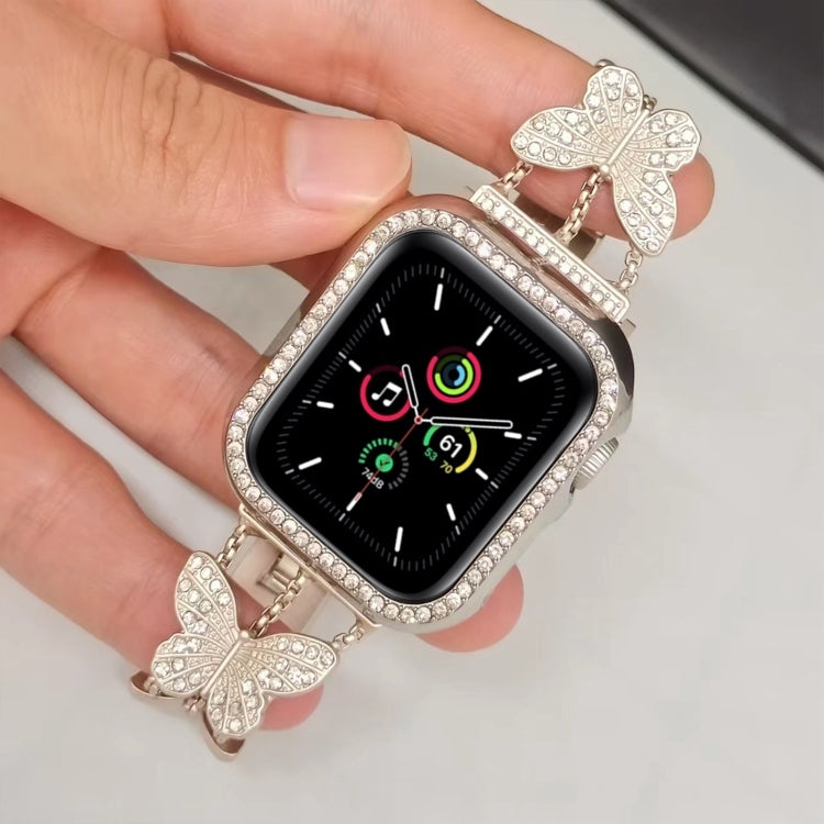 Butterfly Metal Diamond Watch Band For Apple Watch Ultra 49mm&Watch Ultra 2 49mm / Series 9&8&7 45mm / SE 3&SE 2&6&SE&5&4 44mm / 3&2&1 42mm(Starlight) - Watch Bands by PMC TechLife | Online Shopping South Africa | PMC TechLife | Buy Now Pay Later Mobicred