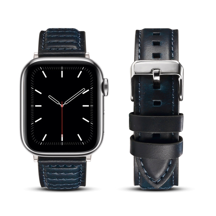Oil Wax Genuine Leather Watch Band For Apple Watch Ultra 49mm&Watch Ultra 2 49mm / Series 9&8&7 45mm / SE 3&SE 2&6&SE&5&4 44mm / 3&2&1 42mm (Blue) - Watch Bands by PMC TechLife | Online Shopping South Africa | PMC TechLife | Buy Now Pay Later Mobicred