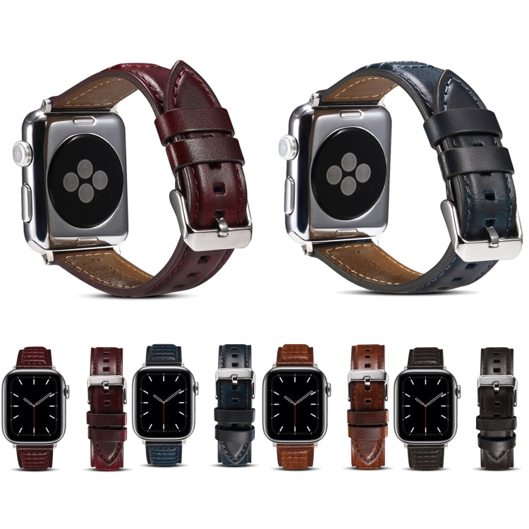 Oil Wax Genuine Leather Watch Band For Apple Watch Ultra 49mm&Watch Ultra 2 49mm / Series 9&8&7 45mm / SE 3&SE 2&6&SE&5&4 44mm / 3&2&1 42mm (Blue) - Watch Bands by PMC TechLife | Online Shopping South Africa | PMC TechLife | Buy Now Pay Later Mobicred