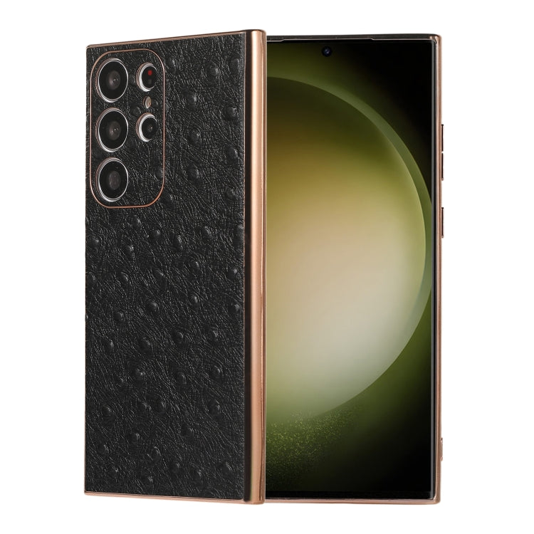 For Samsung Galaxy S23 Ultra 5G Genuine Leather Ostrich Texture Nano Electroplating Phone Case(Black) - Galaxy S23 Ultra 5G Cases by PMC TechLife | Online Shopping South Africa | PMC TechLife | Buy Now Pay Later Mobicred