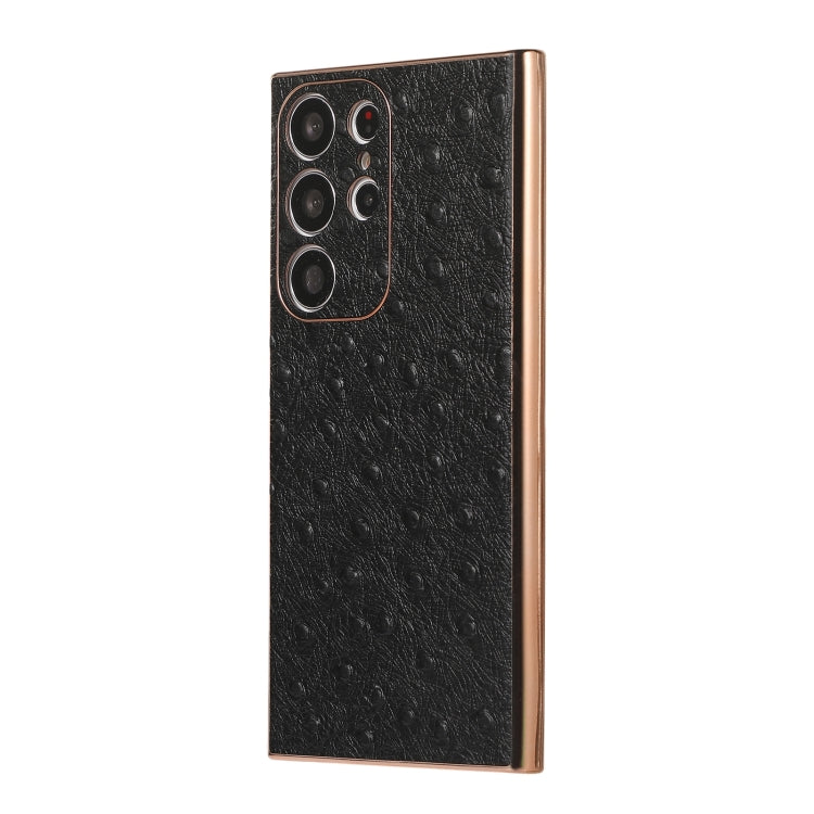 For Samsung Galaxy S23 Ultra 5G Genuine Leather Ostrich Texture Nano Electroplating Phone Case(Black) - Galaxy S23 Ultra 5G Cases by PMC TechLife | Online Shopping South Africa | PMC TechLife | Buy Now Pay Later Mobicred