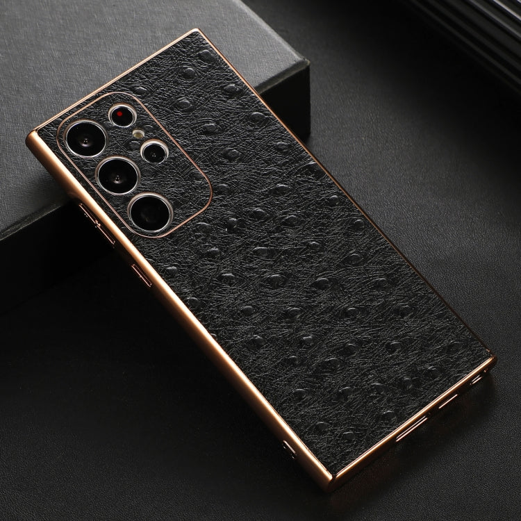 For Samsung Galaxy S23 Ultra 5G Genuine Leather Ostrich Texture Nano Electroplating Phone Case(Black) - Galaxy S23 Ultra 5G Cases by PMC TechLife | Online Shopping South Africa | PMC TechLife | Buy Now Pay Later Mobicred