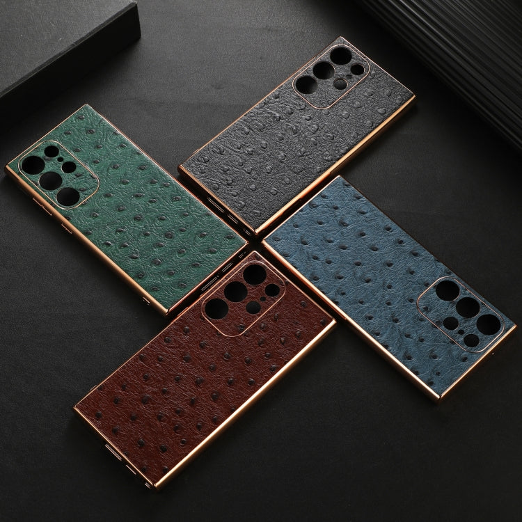 For Samsung Galaxy S23 Ultra 5G Genuine Leather Ostrich Texture Nano Electroplating Phone Case(Black) - Galaxy S23 Ultra 5G Cases by PMC TechLife | Online Shopping South Africa | PMC TechLife | Buy Now Pay Later Mobicred