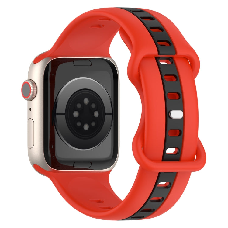 Nail Buckle Two-color Watch Band For Apple Watch Ultra 49mm / Series 8&7 45mm / SE 2&6&SE&5&4 44mm / 3&2&1 42mm(Red Black) -  by PMC TechLife | Online Shopping South Africa | PMC TechLife