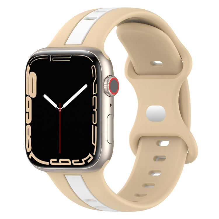 Nail Buckle Two-color Watch Band For Apple Watch Ultra 49mm / Series 8&7 45mm / SE 2&6&SE&5&4 44mm / 3&2&1 42mm(Khaki White) - Smart Wear by PMC TechLife | Online Shopping South Africa | PMC TechLife