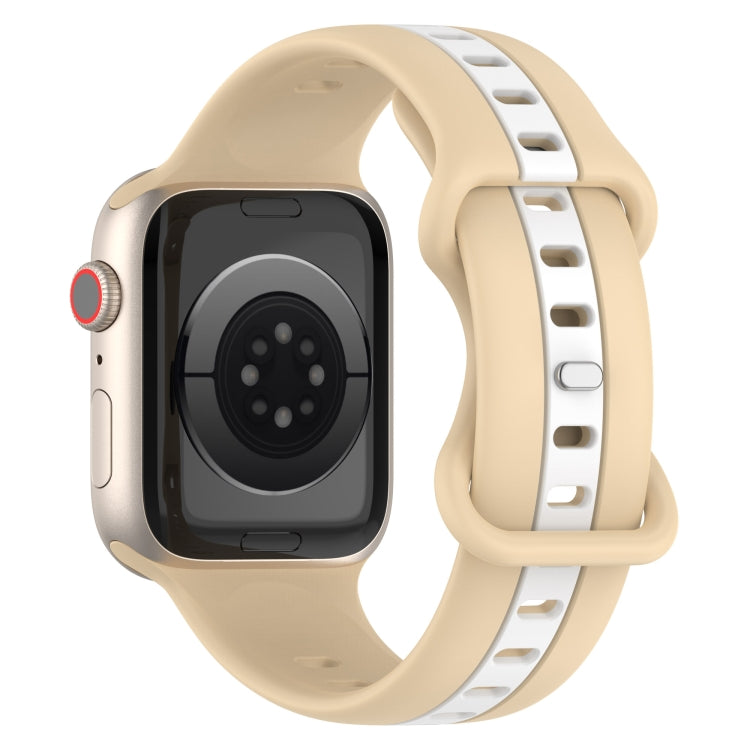Nail Buckle Two-color Watch Band For Apple Watch Ultra 49mm / Series 8&7 45mm / SE 2&6&SE&5&4 44mm / 3&2&1 42mm(Khaki White) - Smart Wear by PMC TechLife | Online Shopping South Africa | PMC TechLife