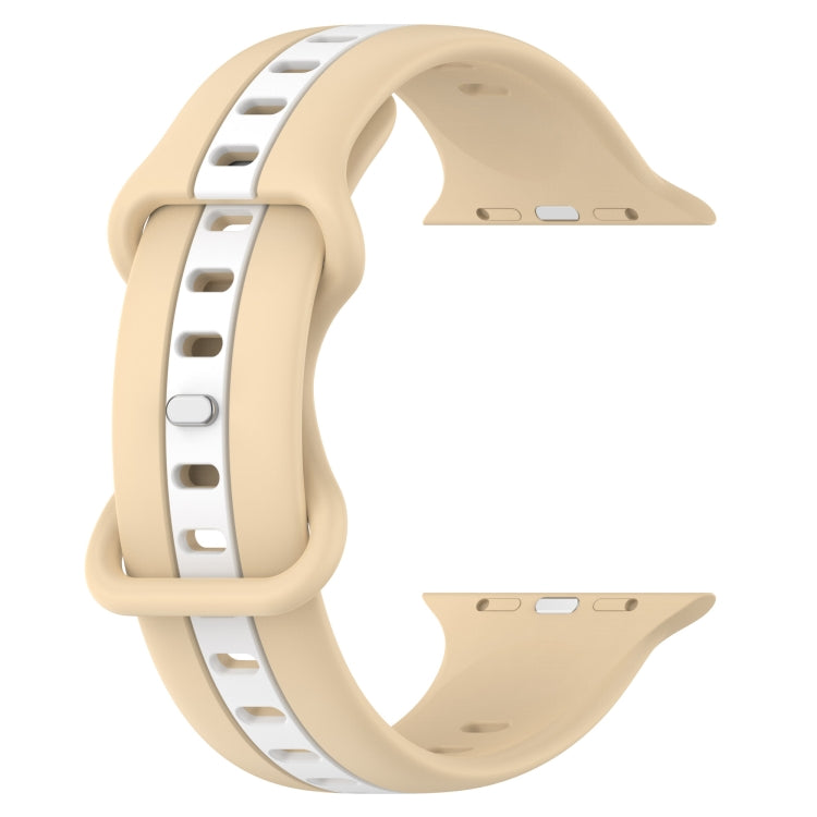 Nail Buckle Two-color Watch Band For Apple Watch Ultra 49mm / Series 8&7 45mm / SE 2&6&SE&5&4 44mm / 3&2&1 42mm(Khaki White) - Smart Wear by PMC TechLife | Online Shopping South Africa | PMC TechLife