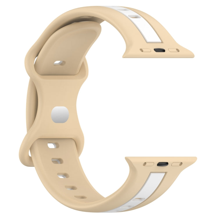 Nail Buckle Two-color Watch Band For Apple Watch Ultra 49mm / Series 8&7 45mm / SE 2&6&SE&5&4 44mm / 3&2&1 42mm(Khaki White) - Smart Wear by PMC TechLife | Online Shopping South Africa | PMC TechLife