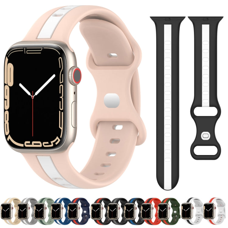 Nail Buckle Two-color Watch Band For Apple Watch Ultra 49mm / Series 8&7 45mm / SE 2&6&SE&5&4 44mm / 3&2&1 42mm(Khaki White) - Smart Wear by PMC Jewellery | Online Shopping South Africa | PMC Jewellery