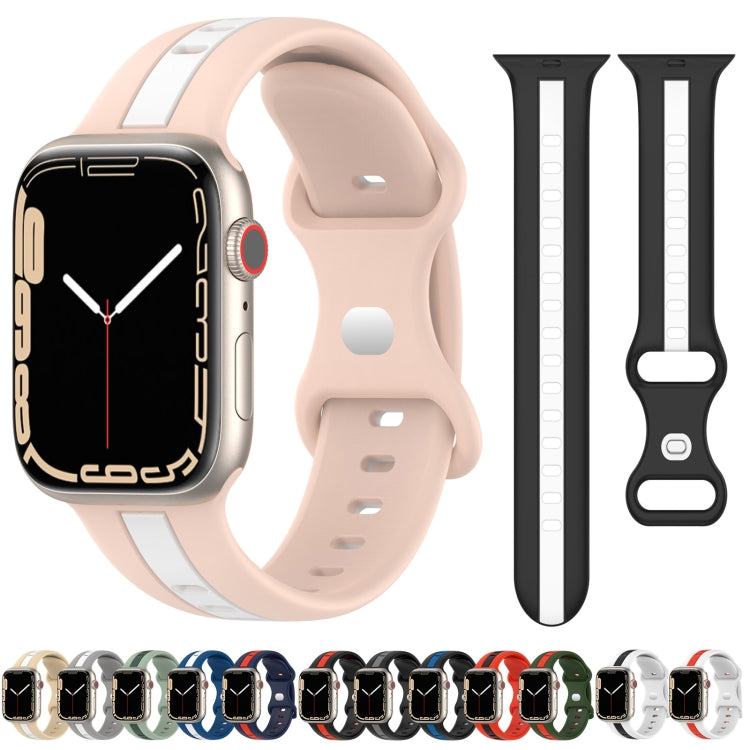 Nail Buckle Two-color Watch Band For Apple Watch Ultra 49mm / Series 8&7 45mm / SE 2&6&SE&5&4 44mm / 3&2&1 42mm(White Black) - Smart Wear by PMC TechLife | Online Shopping South Africa | PMC TechLife