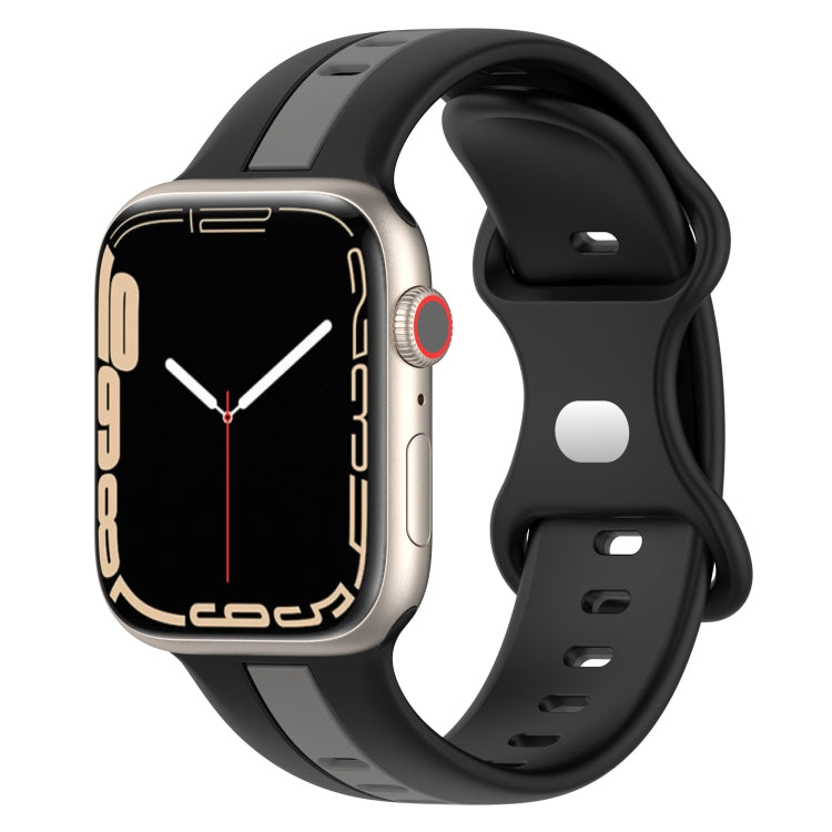 Nail Buckle Two-color Watch Band For Apple Watch Series 8&7 41mm / SE 2&6&SE&5&4 40mm / 3&2&1 38mm(Black Grey) - Smart Wear by PMC TechLife | Online Shopping South Africa | PMC TechLife