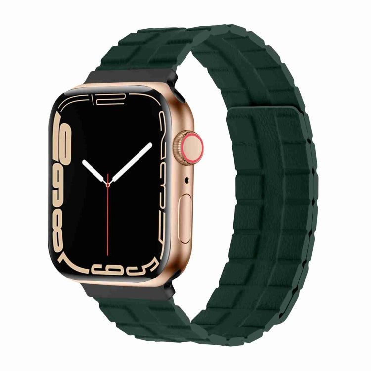 Square Two-section Leather Magnetic Watch Band For Apple Watch Ultra 49mm / Series 8&7 45mm / SE 2&6&SE&5&4 44mm / 3&2&1 42mm(Fir Green) - Smart Wear by PMC TechLife | Online Shopping South Africa | PMC TechLife