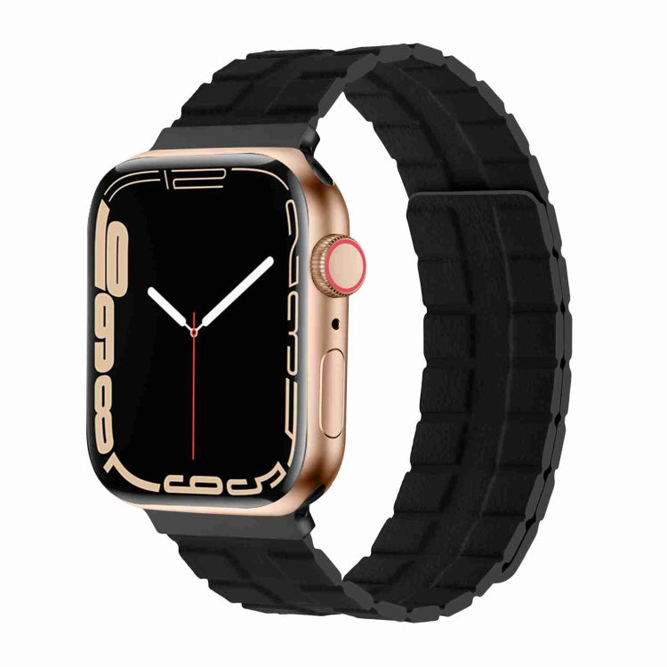 Square Two-section Leather Magnetic Watch Band For Apple Watch Ultra 49mm / Series 8&7 45mm / SE 2&6&SE&5&4 44mm / 3&2&1 42mm(Black) - Smart Wear by PMC TechLife | Online Shopping South Africa | PMC TechLife