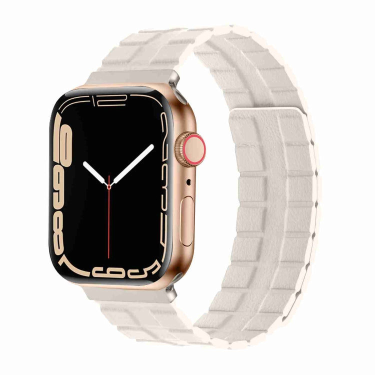 Square Two-section Leather Magnetic Watch Band For Apple Watch Ultra 49mm / Series 8&7 45mm / SE 2&6&SE&5&4 44mm / 3&2&1 42mm(Starlight) - Smart Wear by PMC TechLife | Online Shopping South Africa | PMC TechLife