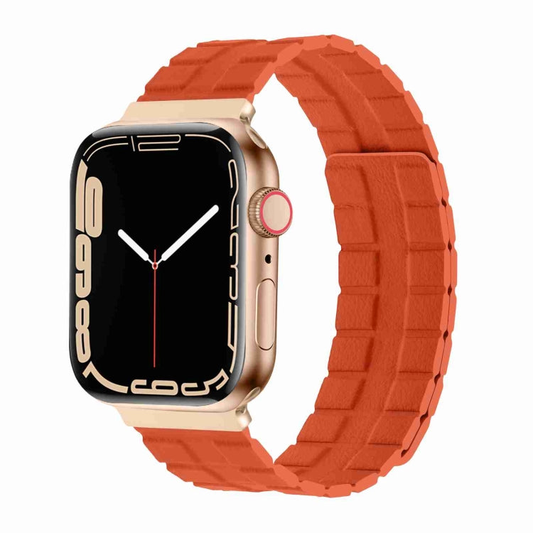 Square Two-section Leather Magnetic Watch Band For Apple Watch Ultra 49mm / Series 8&7 45mm / SE 2&6&SE&5&4 44mm / 3&2&1 42mm(Orange) - Smart Wear by PMC TechLife | Online Shopping South Africa | PMC TechLife