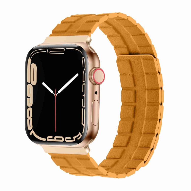 Square Two-section Leather Magnetic Watch Band For Apple Watch Ultra 49mm / Series 8&7 45mm / SE 2&6&SE&5&4 44mm / 3&2&1 42mm(Poppy) -  by PMC TechLife | Online Shopping South Africa | PMC TechLife