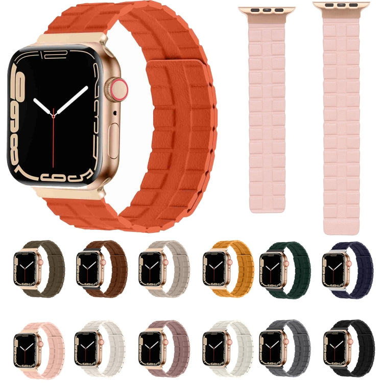 Square Two-section Leather Magnetic Watch Band For Apple Watch Ultra 49mm / Series 8&7 45mm / SE 2&6&SE&5&4 44mm / 3&2&1 42mm(Starlight) - Smart Wear by PMC Jewellery | Online Shopping South Africa | PMC Jewellery
