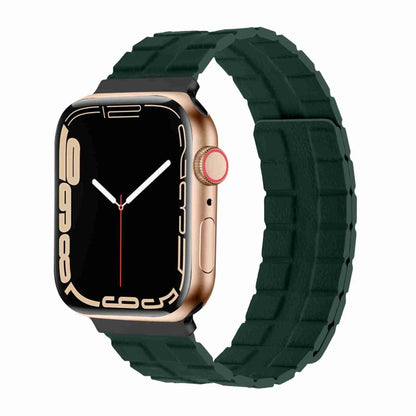 Square Two-section Leather Magnetic Watch Band For Apple Watch Series 8&7 41mm / SE 2&6&SE&5&4 40mm / 3&2&1 38mm(Fir Green) - Smart Wear by PMC Jewellery | Online Shopping South Africa | PMC Jewellery