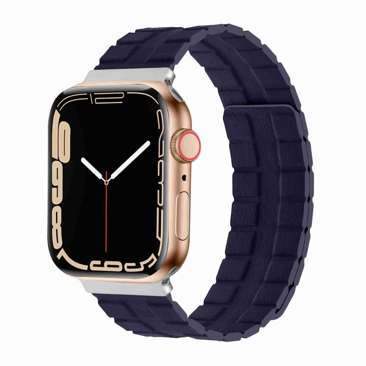 Square Two-section Leather Magnetic Watch Band For Apple Watch Series 8&7 41mm / SE 2&6&SE&5&4 40mm / 3&2&1 38mm(Indigo Blue) - Smart Wear by PMC Jewellery | Online Shopping South Africa | PMC Jewellery