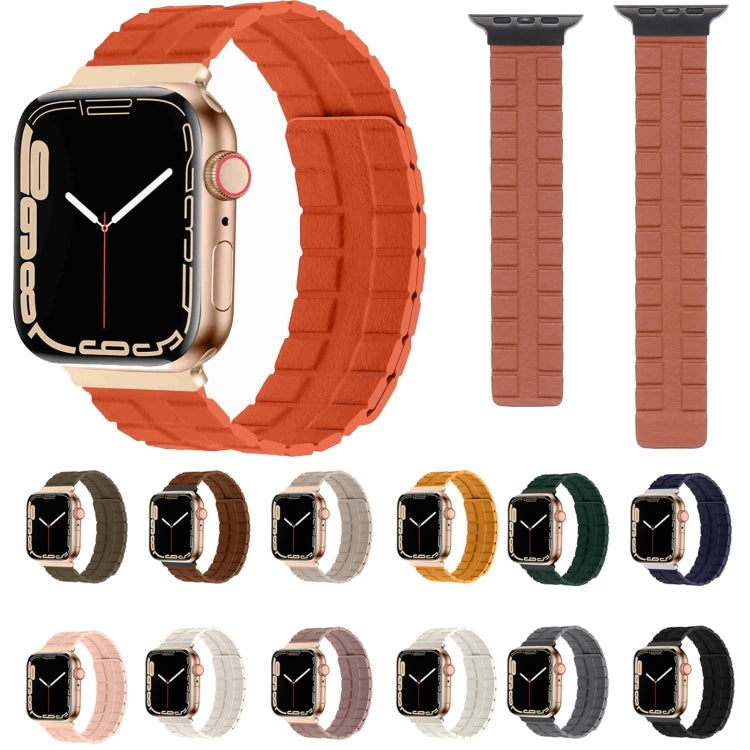 Square Two-section Leather Magnetic Watch Band For Apple Watch Series 8&7 41mm / SE 2&6&SE&5&4 40mm / 3&2&1 38mm(Fir Green) - Smart Wear by PMC TechLife | Online Shopping South Africa | PMC TechLife