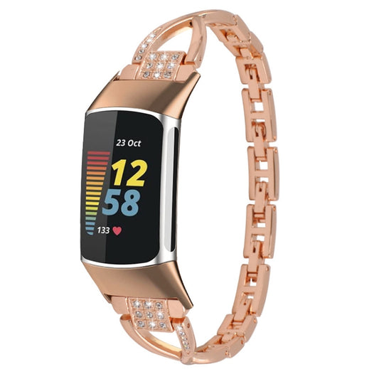 For Fitbit Charge 2 Diamond Metal Watch Band(Rose Gold) - Smart Wear by PMC Jewellery | Online Shopping South Africa | PMC Jewellery