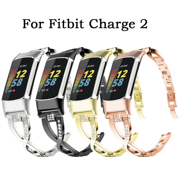 For Fitbit Charge 2 Diamond Metal Watch Band(Gold) -  by PMC TechLife | Online Shopping South Africa | PMC TechLife