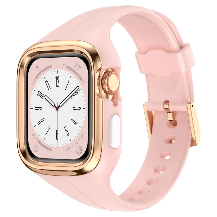 Stainless Steel Frame Silicone Watch Band For Apple Watch Series 8&7 41mm / SE 2&6&SE&5&4 40mm / 3&2&1 38mm(Pink) - Smart Wear by PMC TechLife | Online Shopping South Africa | PMC TechLife