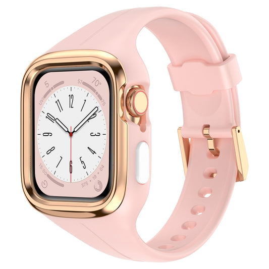 Stainless Steel Frame Silicone Watch Band For Apple Watch Series 8&7 41mm / SE 2&6&SE&5&4 40mm / 3&2&1 38mm(Pink) - Smart Wear by PMC Jewellery | Online Shopping South Africa | PMC Jewellery