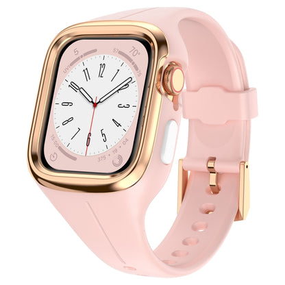 Stainless Steel Frame Silicone Watch Band For Apple Watch Series 8&7 41mm / SE 2&6&SE&5&4 40mm / 3&2&1 38mm(Pink) - Smart Wear by PMC Jewellery | Online Shopping South Africa | PMC Jewellery