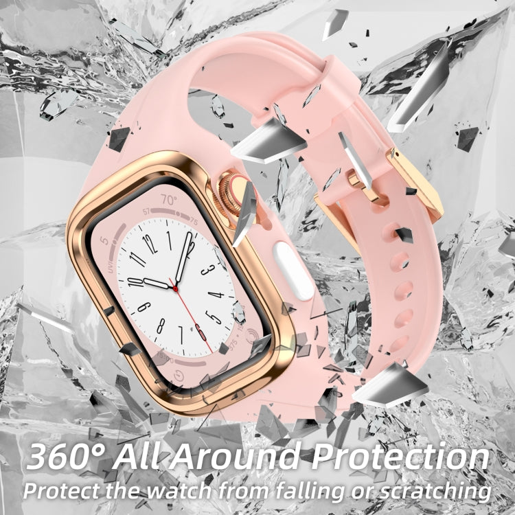 Stainless Steel Frame Silicone Watch Band For Apple Watch Series 8&7 41mm / SE 2&6&SE&5&4 40mm / 3&2&1 38mm(Pink) - Smart Wear by PMC TechLife | Online Shopping South Africa | PMC TechLife