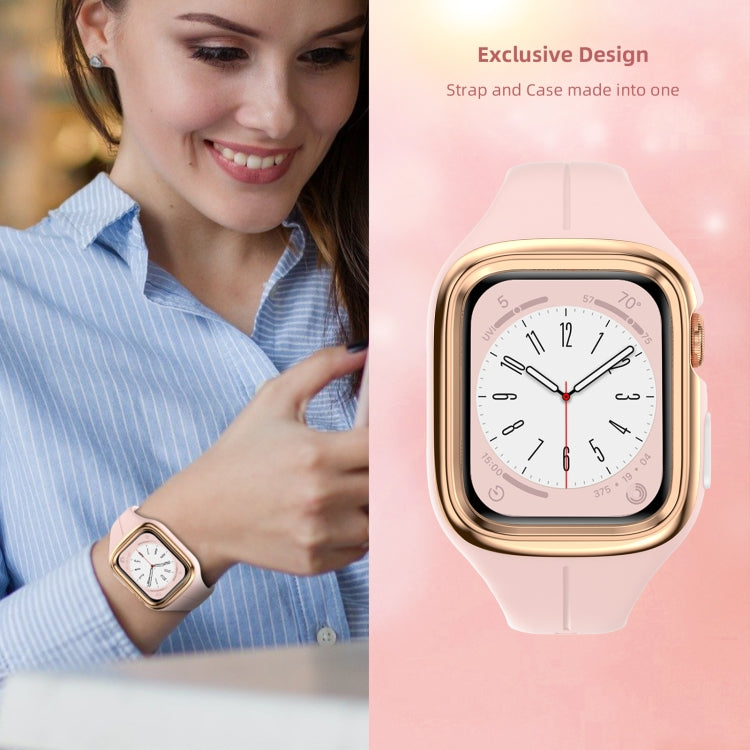 Stainless Steel Frame Silicone Watch Band For Apple Watch Series 8&7 41mm / SE 2&6&SE&5&4 40mm / 3&2&1 38mm(Pink) - Smart Wear by PMC TechLife | Online Shopping South Africa | PMC TechLife