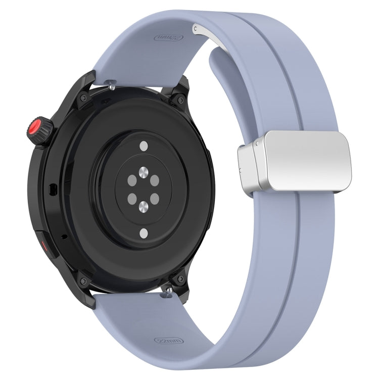 For Amazfit GTR 4 Magnetic Fold Clasp Silver Buckle Silicone Watch Band(Light Blue) - Smart Wear by PMC TechLife | Online Shopping South Africa | PMC TechLife